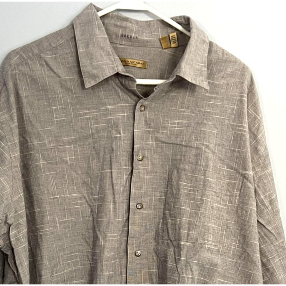 Donna Karan Signature Shirt Mens 2XL Beige Button Up Pocket 100% Cotton Casual‎